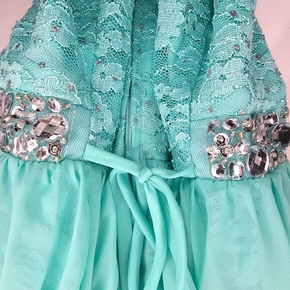 Girls Speechless Sparkle Maxi High Neck Romper Party Formal Dress Teal Size 8 - Picture 9 of 9